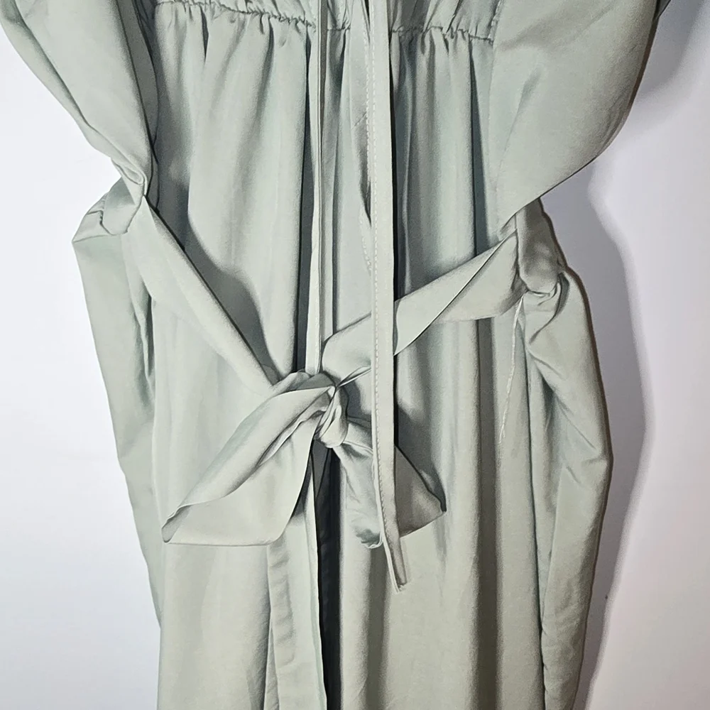 Sage Green Tie Back Maxi Dress Bohemian Holiday Festive Maternity - Picture 9 of 10